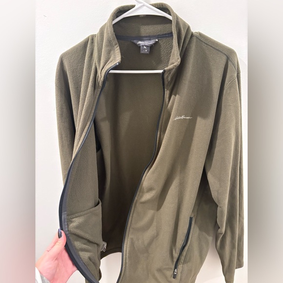 Men's Olive Green Eddie Bauer Full Zip Fleece Jacket Size Medium - Picture 3 of 5